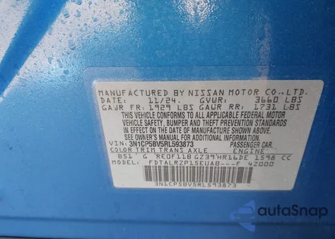 2024 Nissan Kicks S Xtronic Cvt z USA, uszkodzony, nr VIN 3N1CP5BV5RL593873